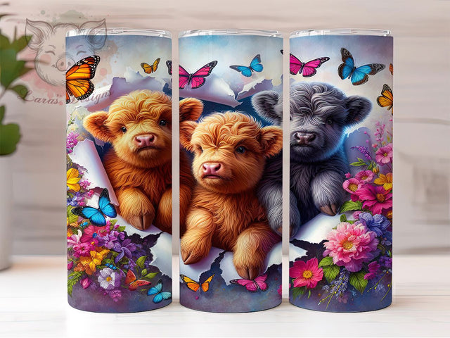 3D Whimsical Floral Cow Tumbler, Highland Cow Tumbler, Rustic Cow Wrap, Whimsical Floral Cow Wrap, Country Farm Animal Wrap, Sublimation Design, Trendy Gift Idea Sublimation Lara' s Designs 