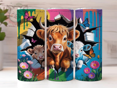 3D Whimsical Floral Cow Tumbler, Highland Cow Tumbler, Rustic Cow Wrap, Whimsical Floral Cow Wrap, Country Farm Animal Wrap, Sublimation Design, Trendy Gift Idea Sublimation Lara' s Designs 