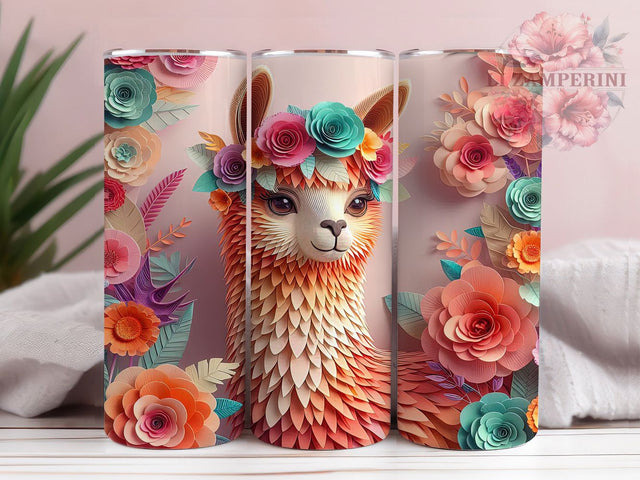 3D Whimsical Floral Llama Tumbler, Floral Llama Tumbler, Whimsical Animal Wrap, Cute Llama Wrap, Vibrant Floral Wrap, Sublimation Design, Trendy Gift Idea Sublimation Li Zamperini 