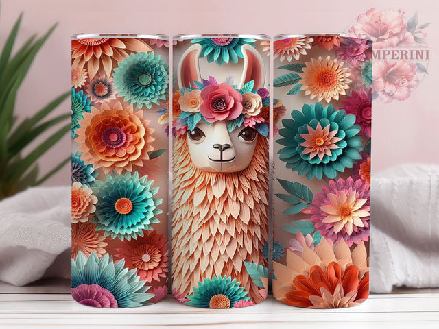 3D Whimsical Floral Llama Tumbler, Floral Llama Tumbler, Whimsical Animal Wrap, Cute Llama Wrap, Vibrant Floral Wrap, Sublimation Design, Trendy Gift Idea Sublimation Li Zamperini 