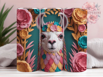 3D Whimsical Floral Llama Tumbler, Floral Llama Tumbler, Whimsical Animal Wrap, Cute Llama Wrap, Vibrant Floral Wrap, Sublimation Design, Trendy Gift Idea Sublimation Li Zamperini 