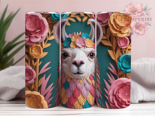 3D Whimsical Floral Llama Tumbler, Floral Llama Tumbler, Whimsical Animal Wrap, Cute Llama Wrap, Vibrant Floral Wrap, Sublimation Design, Trendy Gift Idea Sublimation Li Zamperini 
