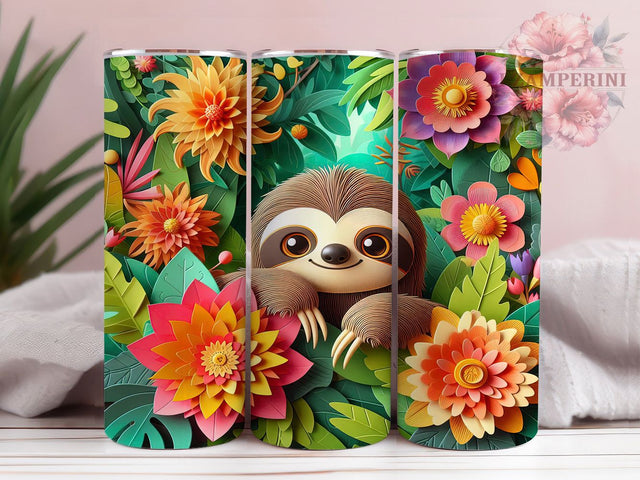3D Whimsical Floral Sloth Tumbler, Blossom Tumbler, Whimsical Sloth Wrap, Cute Animal Wrap, Floral Sloth Wrap, Sublimation Design, Trendy Gift Idea Sublimation Li Zamperini 
