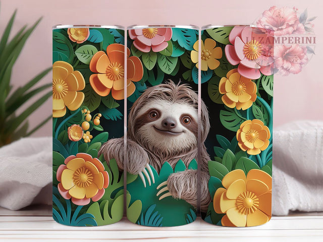 3D Whimsical Floral Sloth Tumbler, Blossom Tumbler, Whimsical Sloth Wrap, Cute Animal Wrap, Floral Sloth Wrap, Sublimation Design, Trendy Gift Idea Sublimation Li Zamperini 