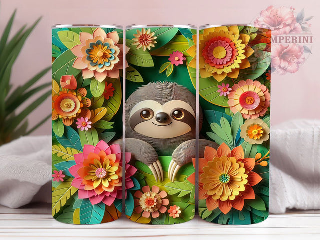 3D Whimsical Floral Sloth Tumbler, Blossom Tumbler, Whimsical Sloth Wrap, Cute Animal Wrap, Floral Sloth Wrap, Sublimation Design, Trendy Gift Idea Sublimation Li Zamperini 