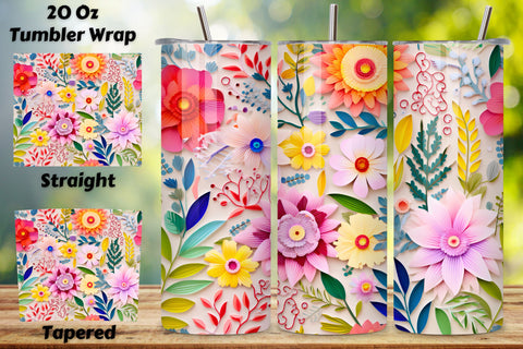 3D Whimsical Floral Tumbler Wrap | 20 oz Skinny Tumbler Wrap Sublimation FloridPrintables 