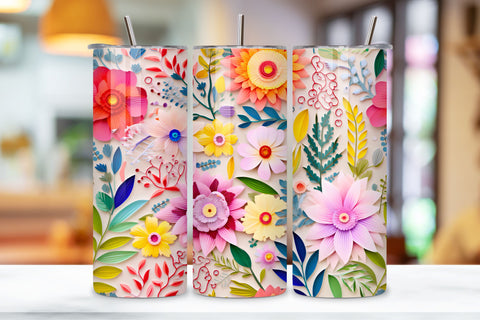 3D Whimsical Floral Tumbler Wrap | 20 oz Skinny Tumbler Wrap Sublimation FloridPrintables 