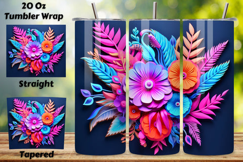 3D Whimsical Floral Tumbler Wrap | Sublimation PNG design, Rainbow vibrant glitter Floral Tumbler Wrap, Autumn Boho Sublimation Design, 20 oz Skinny Tumbler Sublimation FloridPrintables 