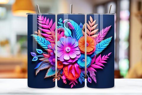3D Whimsical Floral Tumbler Wrap | Sublimation PNG design, Rainbow vibrant glitter Floral Tumbler Wrap, Autumn Boho Sublimation Design, 20 oz Skinny Tumbler Sublimation FloridPrintables 