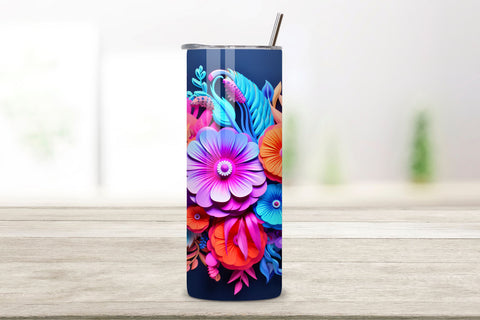 3D Whimsical Floral Tumbler Wrap | Sublimation PNG design, Rainbow vibrant glitter Floral Tumbler Wrap, Autumn Boho Sublimation Design, 20 oz Skinny Tumbler Sublimation FloridPrintables 