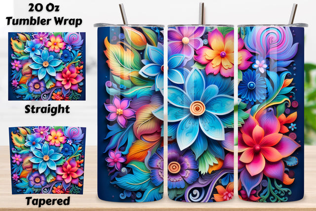 3D Whimsical Rainbow Bloom Tumbler Wrap | Sublimation PNG Sublimation FloridPrintables 
