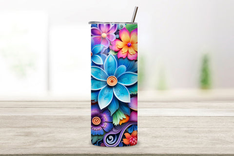 3D Whimsical Rainbow Bloom Tumbler Wrap | Sublimation PNG Sublimation FloridPrintables 
