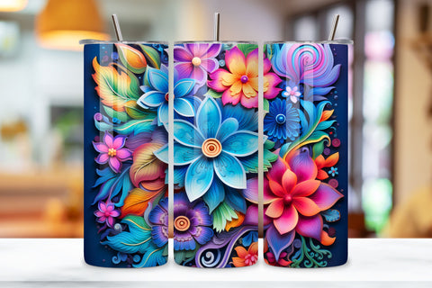 3D Whimsical Rainbow Bloom Tumbler Wrap | Sublimation PNG Sublimation FloridPrintables 