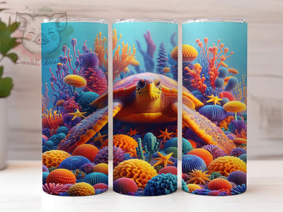 3D Whimsical Sea Turtle Tumbler, Cute Turtle Tumbler, Whimsical Turtle Wrap, Rustic Turtle Wrap, Ocean Wildlife Wrap, Sublimation Design, Trendy Gift Idea Sublimation Lara' s Designs 