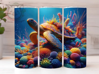 3D Whimsical Sea Turtle Tumbler, Cute Turtle Tumbler, Whimsical Turtle Wrap, Rustic Turtle Wrap, Ocean Wildlife Wrap, Sublimation Design, Trendy Gift Idea Sublimation Lara' s Designs 