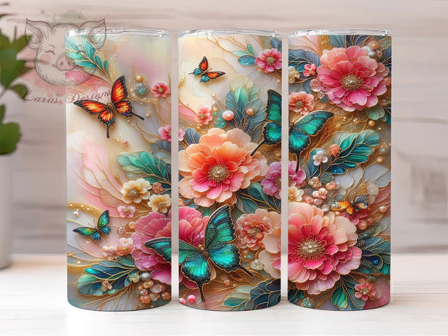 3D Whimsical Spring Garden Butterfly Tumbler, 3D Butterfly Tumbler, Whimsical Garden Wrap, Elegant Butterfly Wrap, Artistic Floral Wrap, Sublimation Design, Trendy Gift Idea Sublimation Lara' s Designs 