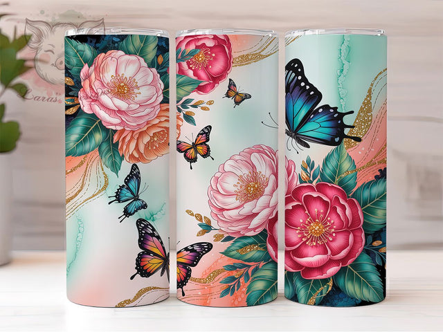 3D Whimsical Spring Garden Butterfly Tumbler, 3D Butterfly Tumbler, Whimsical Garden Wrap, Elegant Butterfly Wrap, Artistic Floral Wrap, Sublimation Design, Trendy Gift Idea Sublimation Lara' s Designs 