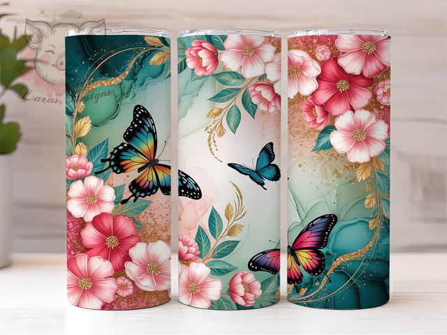 3D Whimsical Spring Garden Butterfly Tumbler, 3D Butterfly Tumbler, Whimsical Garden Wrap, Elegant Butterfly Wrap, Artistic Floral Wrap, Sublimation Design, Trendy Gift Idea Sublimation Lara' s Designs 