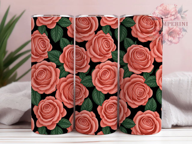 3D White Black Roses Tumbler, White Black Floral, Seamless Wrap, Sublimation Art, 20oz Tumbler, Elegant Theme, Romantic Style Sublimation Li Zamperini 