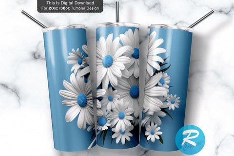 3D White Blue Daisies Flowers 20 Oz Tumbler Design Sublimation Regulrcrative 