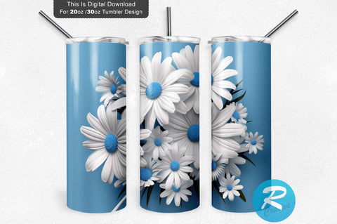 3D White Blue Daisies Flowers 20 Oz Tumbler Design Sublimation Regulrcrative 