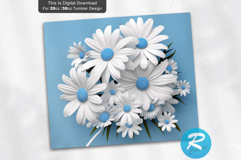 3D White Blue Daisies Flowers 20 Oz Tumbler Design Sublimation Regulrcrative 