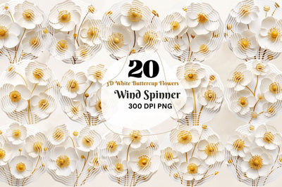 3D White Buttercup Flowers Wind Spinner Sublimation Regulrcrative 