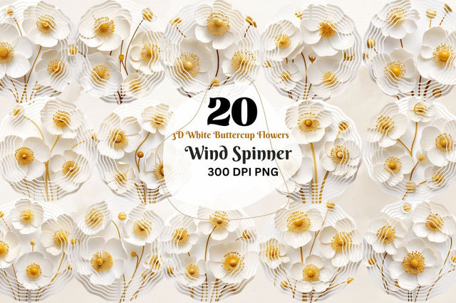 3D White Buttercup Flowers Wind Spinner Sublimation Regulrcrative 