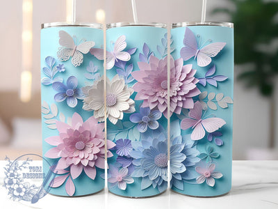 3D White Butterfly Tumbler, White Floral Tumbler, 20Oz Sublimation, 3D Flowers Printable, Elegant White Butterfly Design, Soft Floral Wrap, White 3D Tumbler Art Sublimation ToriDesigns 