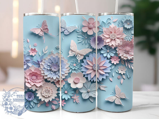 3D White Butterfly Tumbler, White Floral Tumbler, 20Oz Sublimation, 3D Flowers Printable, Elegant White Butterfly Design, Soft Floral Wrap, White 3D Tumbler Art Sublimation ToriDesigns 