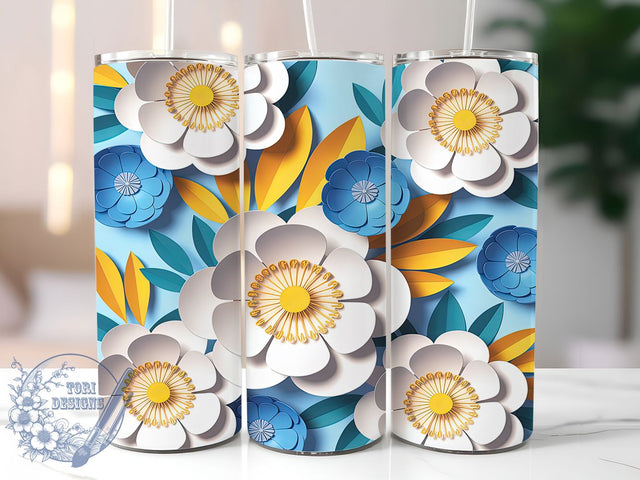 3D White Daisy Floral Tumbler, 3D Floral Pattern, Seamless Bloom Design, 20Oz Sublimation Wrap, Elegant Daisy Art, Dimensional Flower Texture, Tumbler Sublimation Sublimation ToriDesigns 