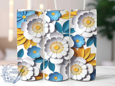 3D White Daisy Floral Tumbler, 3D Floral Pattern, Seamless Bloom Design, 20Oz Sublimation Wrap, Elegant Daisy Art, Dimensional Flower Texture, Tumbler Sublimation Sublimation ToriDesigns 