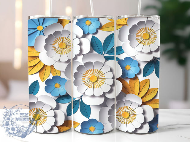 3D White Daisy Floral Tumbler, 3D Floral Pattern, Seamless Bloom Design, 20Oz Sublimation Wrap, Elegant Daisy Art, Dimensional Flower Texture, Tumbler Sublimation Sublimation ToriDesigns 