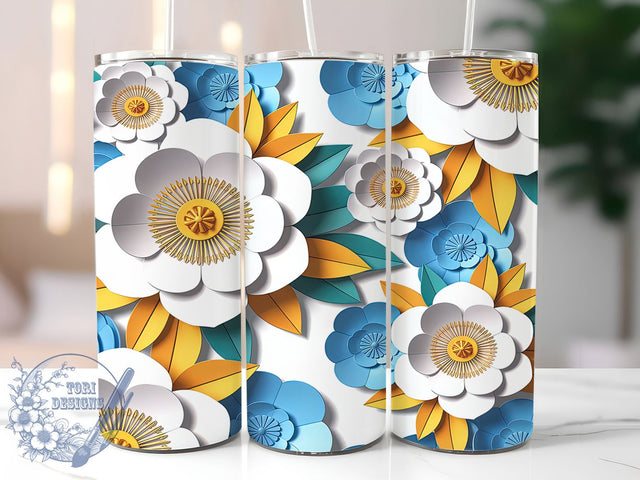 3D White Daisy Floral Tumbler, 3D Floral Pattern, Seamless Bloom Design, 20Oz Sublimation Wrap, Elegant Daisy Art, Dimensional Flower Texture, Tumbler Sublimation Sublimation ToriDesigns 