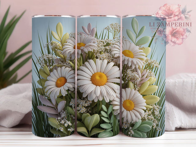 3D White Daisy Floral Tumbler, White Floral Tumbler, Seamless Flower Wrap, Whimsical Daisy Wrap, Elegant Floral Wrap, Sublimation Design, Trendy Gift Idea Sublimation Li Zamperini 