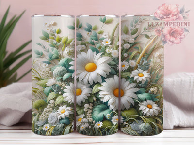 3D White Daisy Floral Tumbler, White Floral Tumbler, Seamless Flower Wrap, Whimsical Daisy Wrap, Elegant Floral Wrap, Sublimation Design, Trendy Gift Idea Sublimation Li Zamperini 