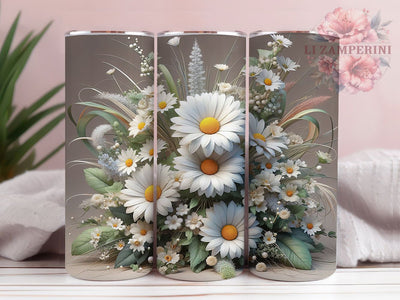 3D White Daisy Floral Tumbler, White Floral Tumbler, Seamless Flower Wrap, Whimsical Daisy Wrap, Elegant Floral Wrap, Sublimation Design, Trendy Gift Idea Sublimation Li Zamperini 