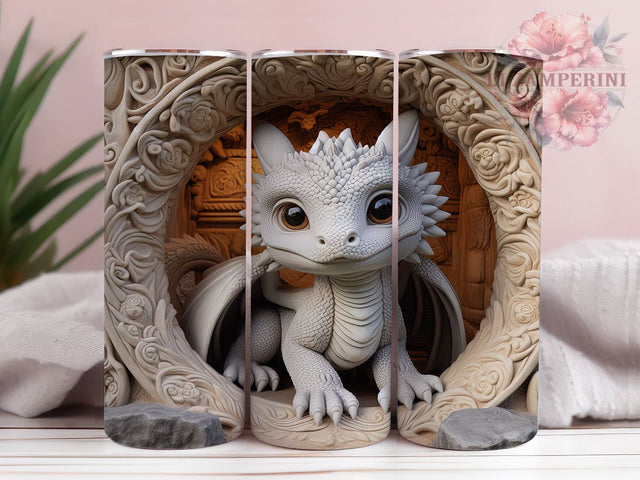 3D White Dragon Magical Fantasy Tumbler, White Dragon, Fantasy Tumbler, Mythical Creature, Magical Wrap, Sublimation Cup, 20Oz Tumbler Sublimation Li Zamperini 