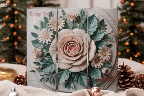3D White Floral Tumbler Wrap Sublimation DesignSVG 