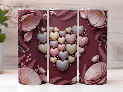 3D White Gold Hearts Tumbler, Elegant Valentine Wrap, Romantic Gold Heart Cup, 20oz Sublimation Wrap, Stylish Valentine Design Tumbler, Artistic Metallic Heart Cup, Whimsical Luxury Love Theme Wrap Sublimation Lara' s Designs 