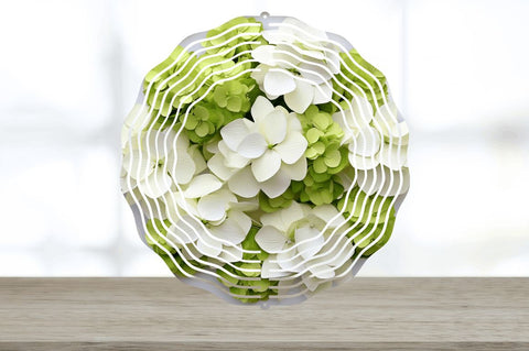3D White Hydrangea Flowers Wind Spinner Sublimation Regulrcrative 
