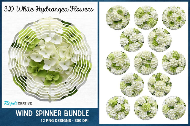 3D White Hydrangea Flowers Wind Spinner Sublimation Regulrcrative 