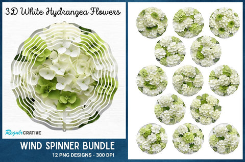 3D White Hydrangea Flowers Wind Spinner Sublimation Regulrcrative 