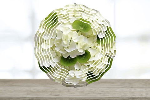 3D White Hydrangea Flowers Wind Spinner Sublimation Regulrcrative 