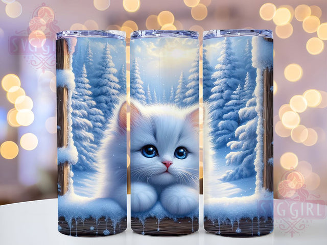 3D White Kitten Cat Tumbler, 3D Cat Wrap, Hole In Wall Sublimation, 20oz Tumbler Sublimation, Cute Pet Design, Playful Kitten Tumbler, Adorable Cat Wrap Sublimation SvggirlplusArt 