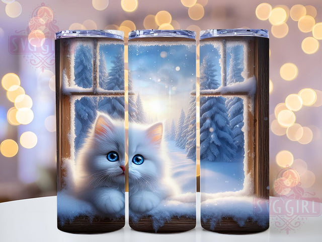 3D White Kitten Cat Tumbler, 3D Cat Wrap, Hole In Wall Sublimation, 20oz Tumbler Sublimation, Cute Pet Design, Playful Kitten Tumbler, Adorable Cat Wrap Sublimation SvggirlplusArt 