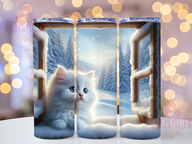 3D White Kitten Cat Tumbler, 3D Cat Wrap, Hole In Wall Sublimation, 20oz Tumbler Sublimation, Cute Pet Design, Playful Kitten Tumbler, Adorable Cat Wrap Sublimation SvggirlplusArt 