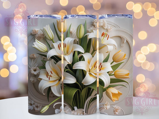 3D White Lily Floral Tumbler, 3D Floral Wrap, 20oz Tumbler Sublimation, Elegant Flower Design, Botanical Lily Sublimation, Pure Bloom Tumbler, Graceful Nature Wrap Sublimation SvggirlplusArt 