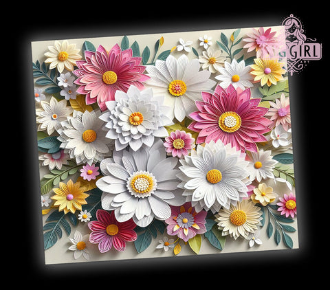 3D White & Pink Flower Tumbler Wrap, 3D Flower Tumbler, White and Pink Tumbler Wrap, Floral Sublimation Design, 20oz Tumbler, Spring Drinkware, Flower Lover Gift, Elegant Floral Decor Sublimation SvggirlplusArt 