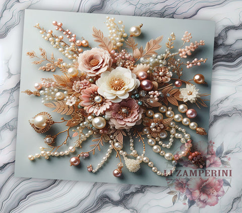 3D White Pink Gold Flowers and Pearls 20oz Tumbler Wrap PNG, Flowers Tumbler Png, Straight & Tapered Tumbler Wrap, Instant Digital Download Sublimation Li Zamperini 